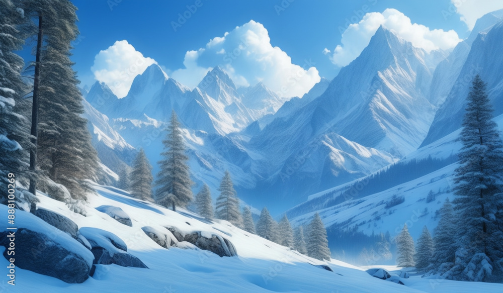 snowy mountain scene with a skier in the foreground and trees in the foreground, snowy mountain background, snowy mountain landscape snowy mountain scene with a skier in the foreground and trees in the foreground, snowy mountain background, snowy mountain landscape