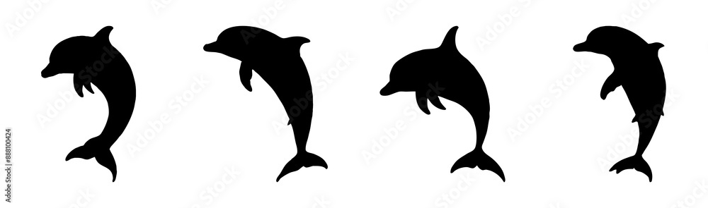 Fototapeta premium Dolphin, sea-themed graphic. Perfect for ocean, marine and marine mammal illustrations. Black dolphins, white background. Generated by Ai