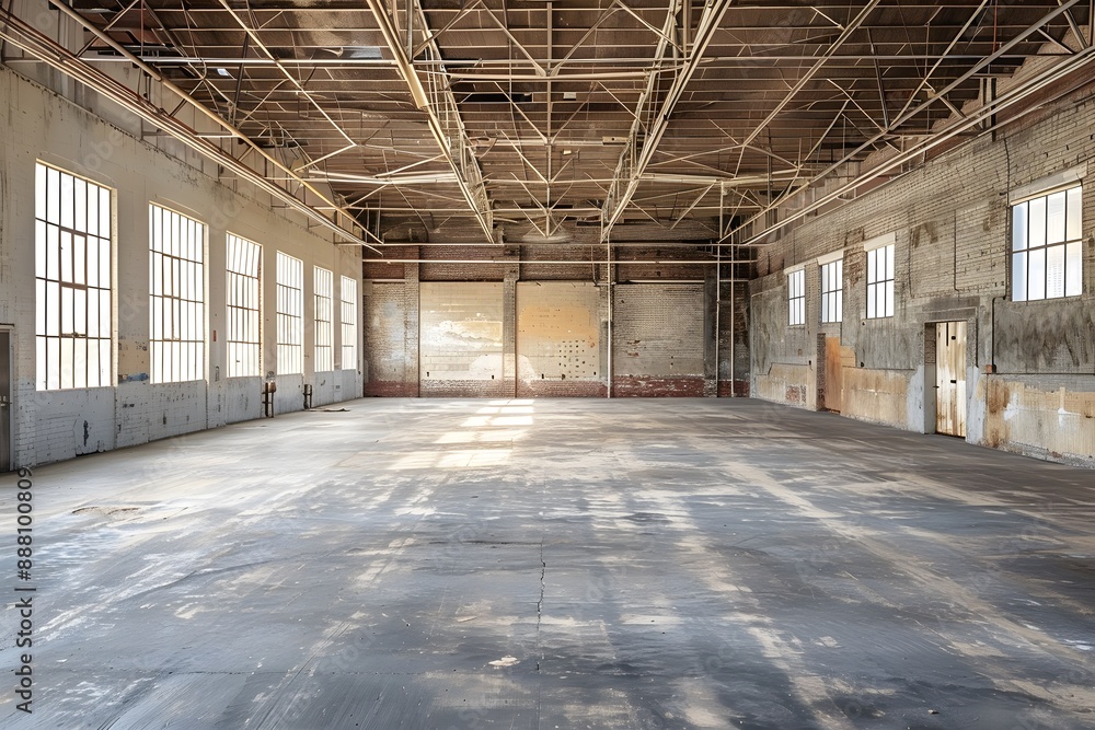 Sunlit Interior of an Abandoned Industrial Warehouse Sunlit Interior of an Abandoned Industrial Warehouse