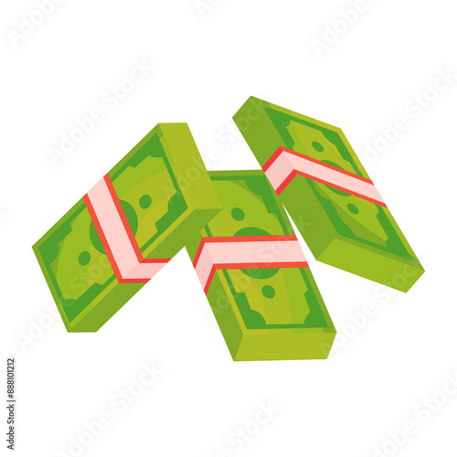 Cartoon banknotes. and stacks of green dollar bills