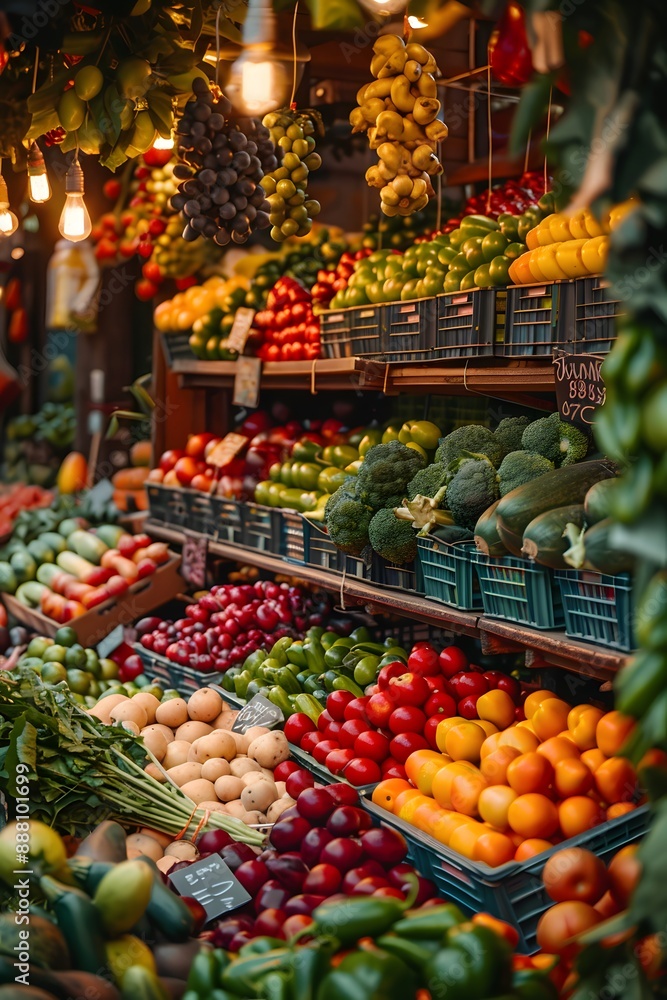 Vibrant Fresh Produce Display at a Local Market Vibrant Fresh Produce Display at a Local Market