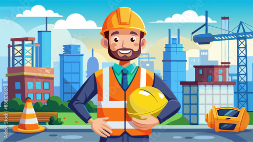 engineer holding a hard hat standing on the construction site
