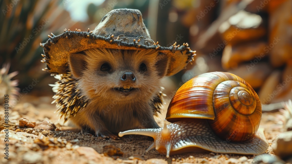 Naklejka premium funny hedgehog wearing a ten-gallon hat