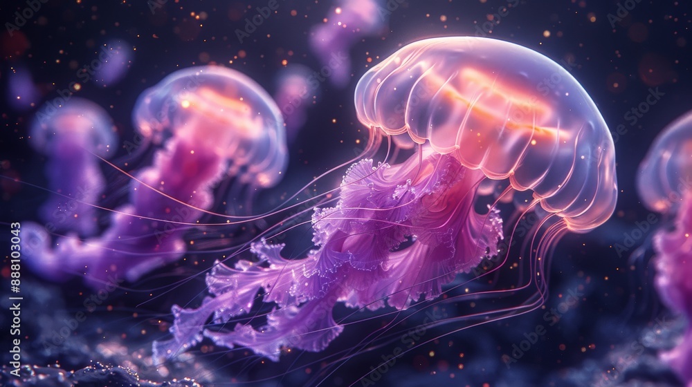 Naklejka premium glowing jellyfish in the deep watter
