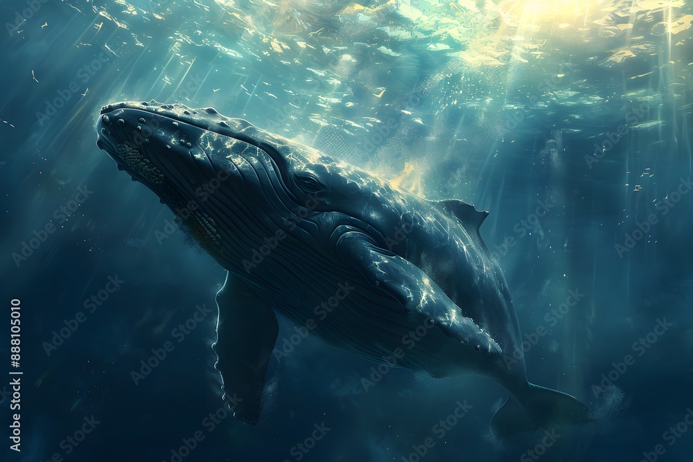 Naklejka premium Majestic Humpback Whale Swimming Gracefully Underwater