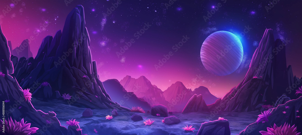 Space background, alien planet landscape, Game background, Illustration Space background, alien planet landscape, Game background, Illustration