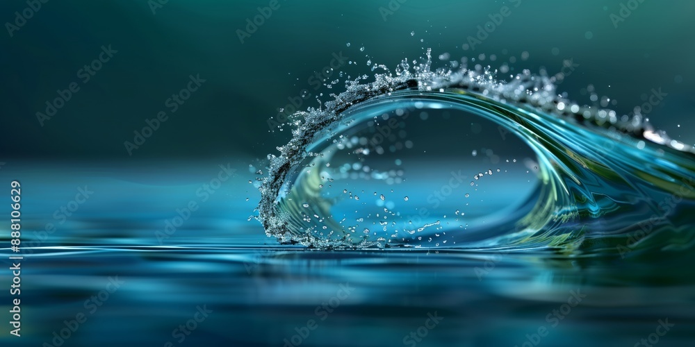 Dynamic curling ocean wave with detailed water droplets against deep blue background showcasing power and beauty of the ocean Dynamic curling ocean wave with detailed water droplets against deep blue background showcasing power and beauty of the ocean