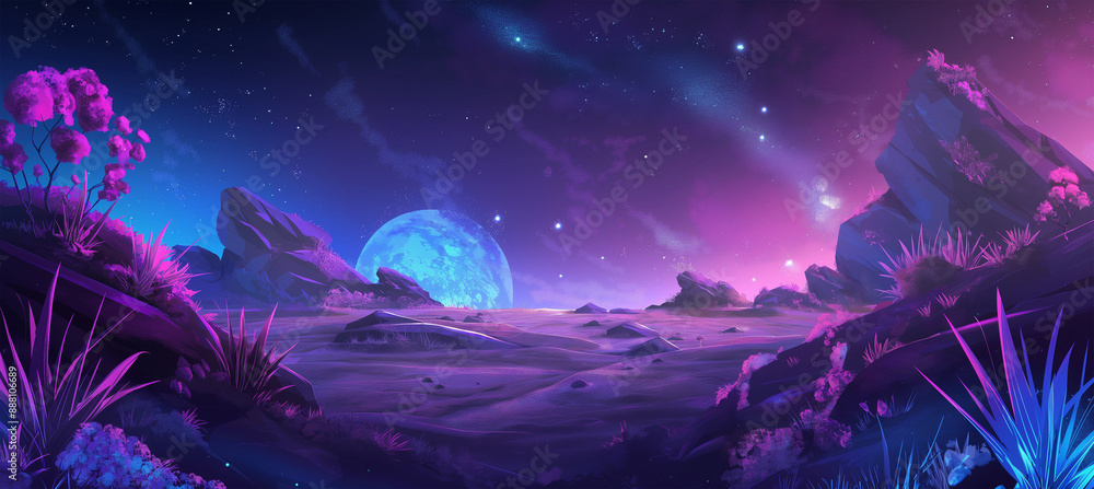 Obraz premium Space background, alien planet landscape, Game background, Illustration
