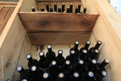 
Wine bottles aging in a Georgian cellar