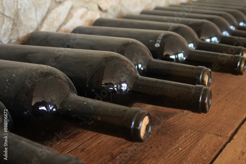 
Wine bottles aging in a Georgian cellar