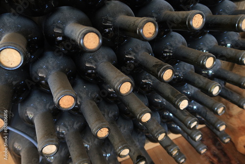 
Wine bottles aging in a Georgian cellar