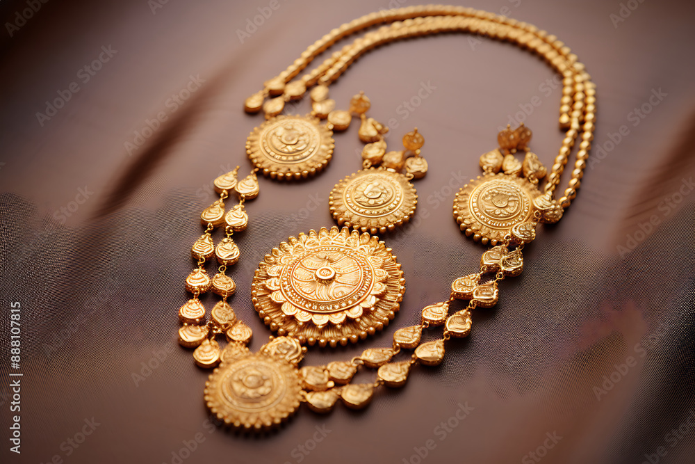 Wedding gold necklace with earrings of Indian subcontinents