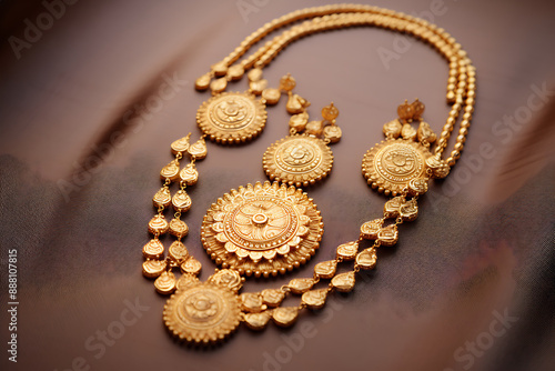 Obraz na płótnie Wedding gold necklace with earrings of Indian subcontinents w salonie