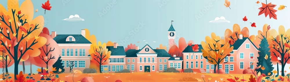 Fototapeta premium Back to school, decorative banner, flat design illustration