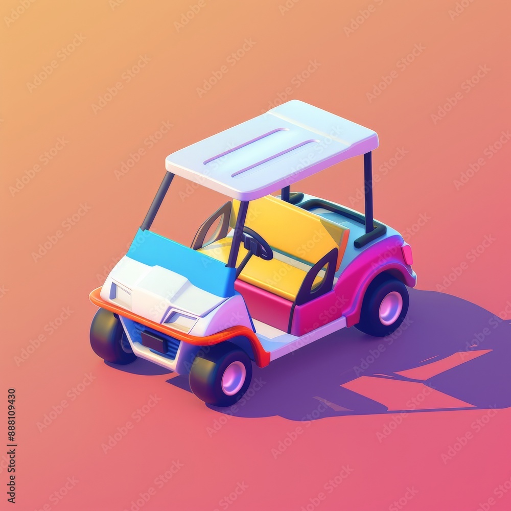 Fototapeta premium A golf cart in an isometric view, with a bright and colorful design