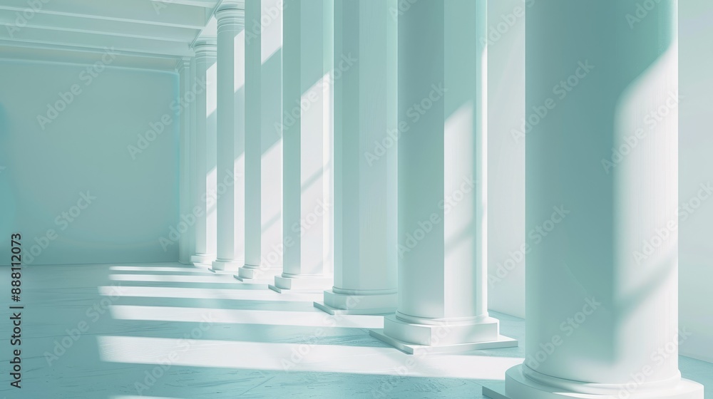 Ethereal Architecture, Beautiful Airy Widescreen Minimalistic White and Light Blue Architectural Background Banner with Tilted Columns Ethereal Architecture, Beautiful Airy Widescreen Minimalistic White and Light Blue Architectural Background Banner with Tilted Columns