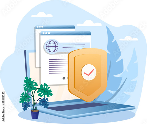 Website security shield protecting user data on laptop