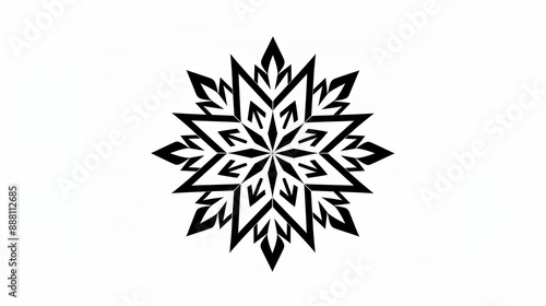 Black and white minimalistic Slavic star pattern isolated on white background symmetrical and intricate 