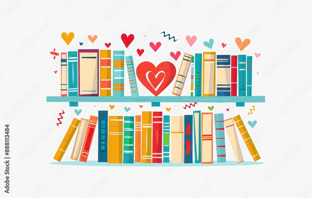 National Book Lovers Day vector illustration with books and hearts on a white background National Book Lovers Day vector illustration with books and hearts on a white background