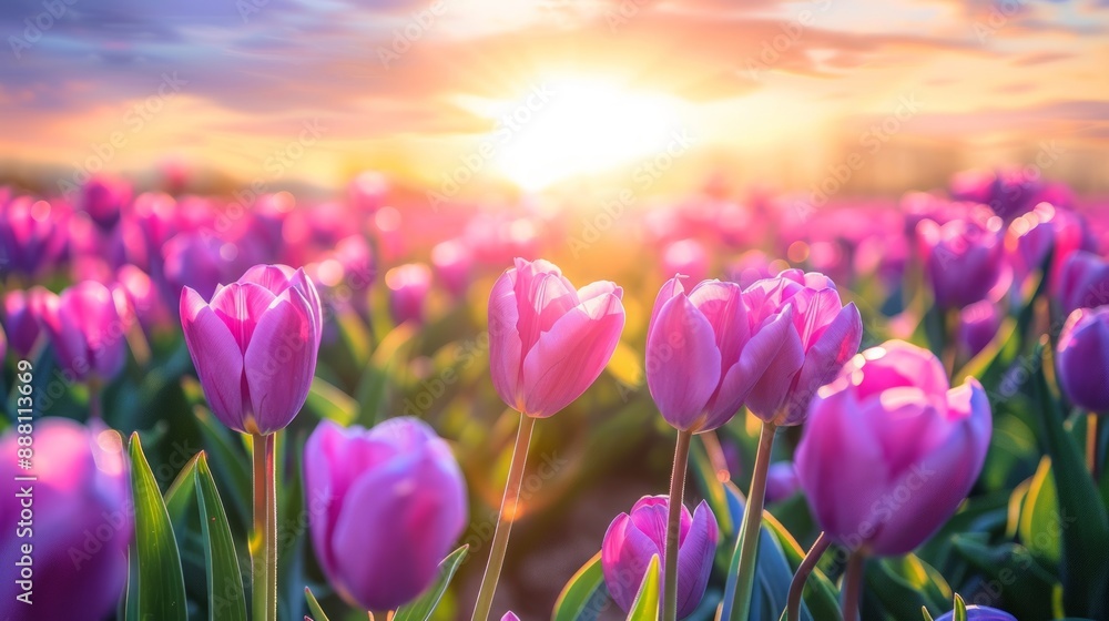 Pink Tulips Blooming at Sunset Pink Tulips Blooming at Sunset