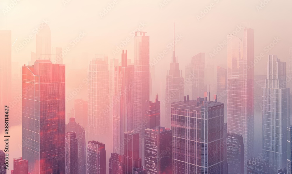 Obraz premium Serene Urban Skyline with Soft Pink and Orange Hues at Dawn