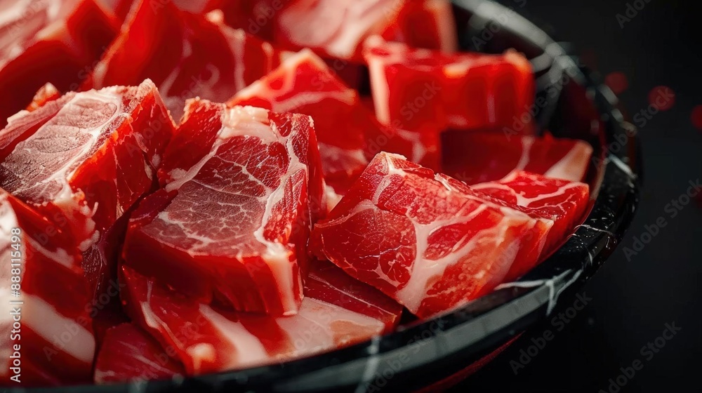 Close-up RAW Style of Pata negra ham, Spanish black hoof delicacy Close-up RAW Style of Pata negra ham, Spanish black hoof delicacy