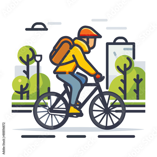 clipart vector illustration of a man riding a bicycle in the city, town, urban, transport, transportation, environment friendly, bike, biking, ride a bike
 photo