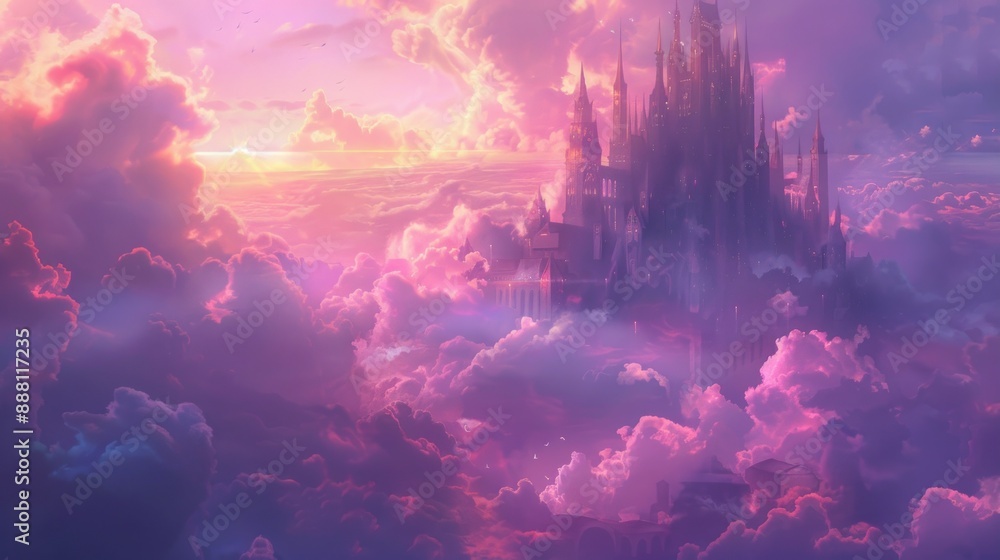 Obraz premium Castle in the Clouds at Sunset