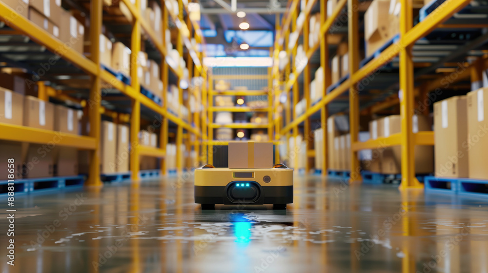 Efficient AI robot working in a distribution warehouse, logistics and automation concept, generative ai Efficient AI robot working in a distribution warehouse, logistics and automation concept, generative ai