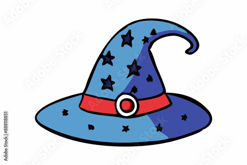 Witch hat isolated on a white background. Wizard pointed hat. Concept of Magic Accessory, Halloween, Fantasy Garment, Colorful Illustration. Print, design element.