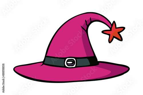 Witch hat isolated on a white background. Wizard pointed hat. Concept of Magic Accessory, Halloween, Fantasy Garment, Colorful Illustration. Print, design element.