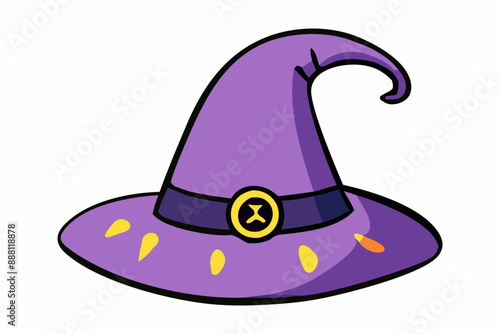 Witch hat isolated on a white background. Wizard pointed hat. Concept of Magic Accessory, Halloween, Fantasy Garment, Colorful Illustration. Print, design element.