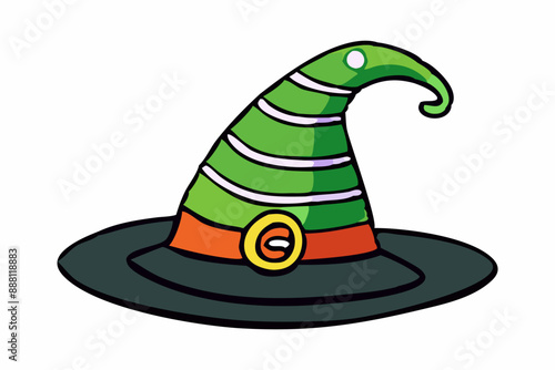 Witch hat isolated on a white background. Wizard pointed hat. Concept of Magic Accessory, Halloween, Fantasy Garment, Colorful Illustration. Print, design element.