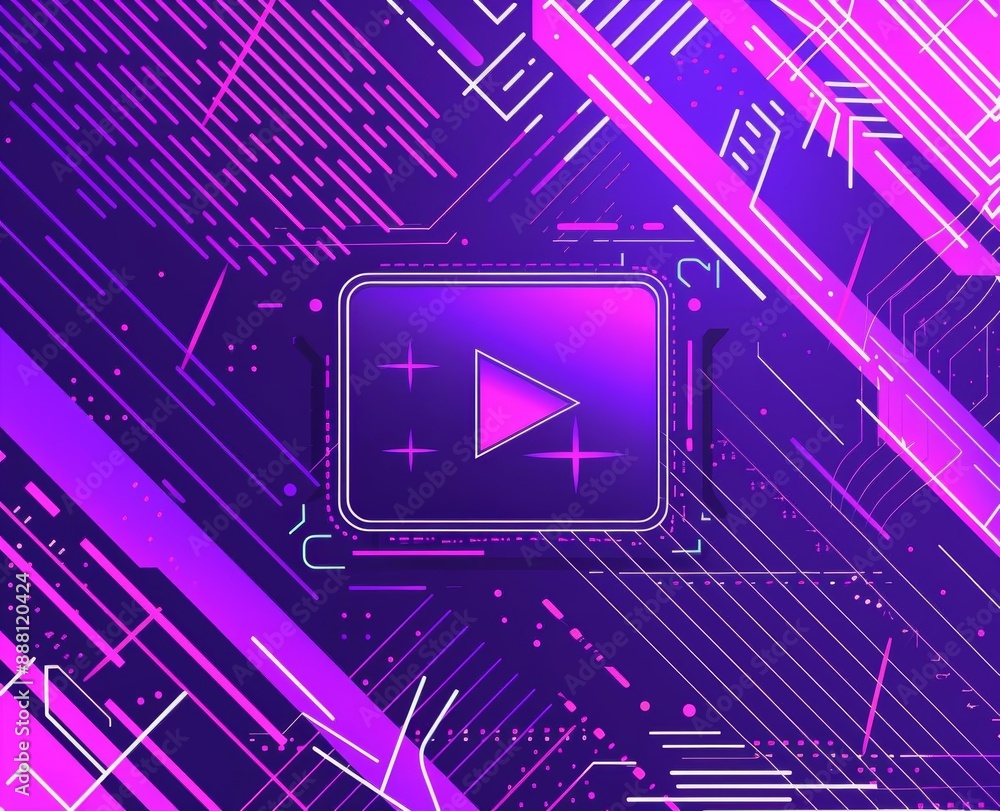 Futuristic Digital Play Button with Neon Purple and Pink Design Futuristic Digital Play Button with Neon Purple and Pink Design