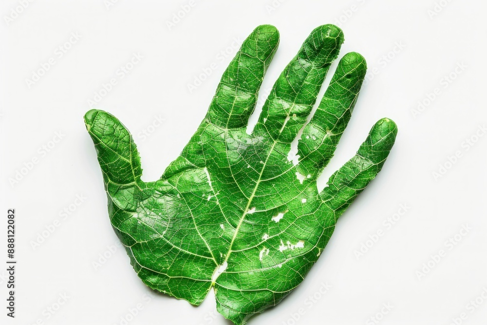 Green leaf and white hand nature and beauty connection in art and wellness collection Green leaf and white hand nature and beauty connection in art and wellness collection