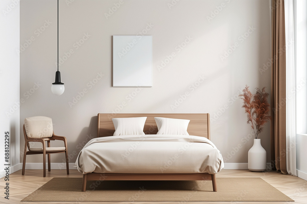scandinavian bdaroom with bed in mose color scandinavian bdaroom with bed in mose color