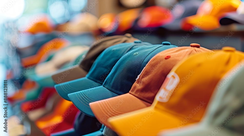 Fototapeta premium Colorful Caps On Display in a Shop