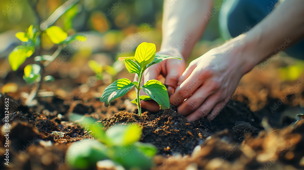 Fototapeta premium Hands holding seedling plant tree save the green