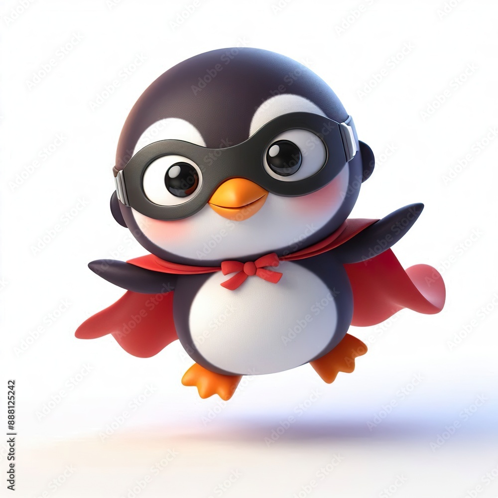 Obraz premium 3D superhero cute penguin with a cloak and mask