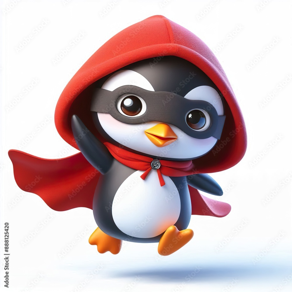 Fototapeta premium 3D superhero cute penguin with a cloak and mask