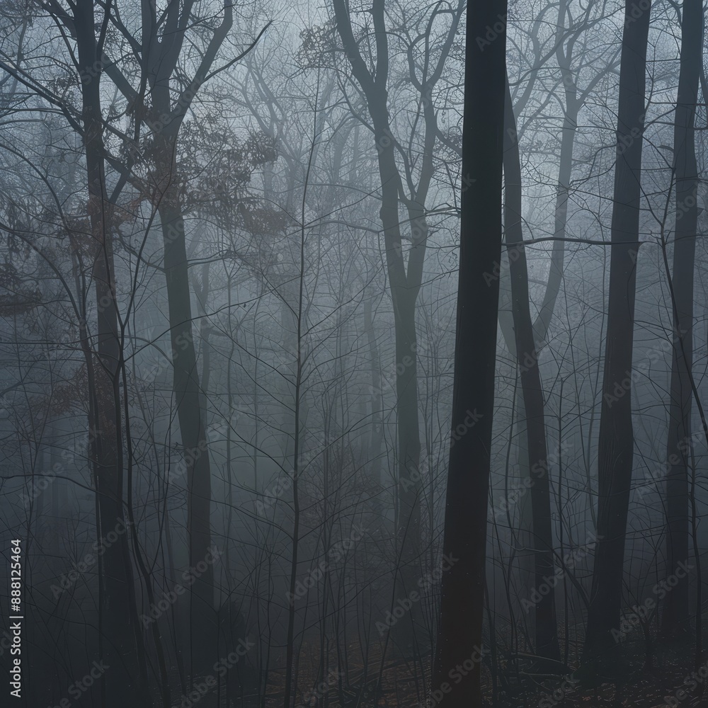 Obraz premium Wide shot of a forest with fog.