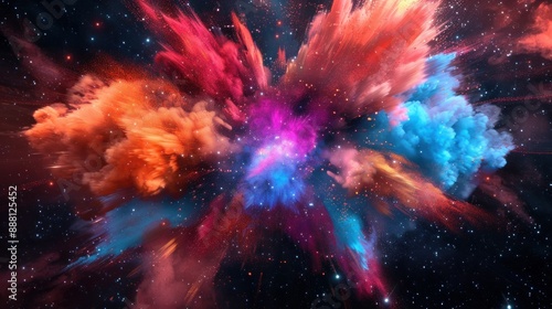 A vibrant explosion set against a somber space theme