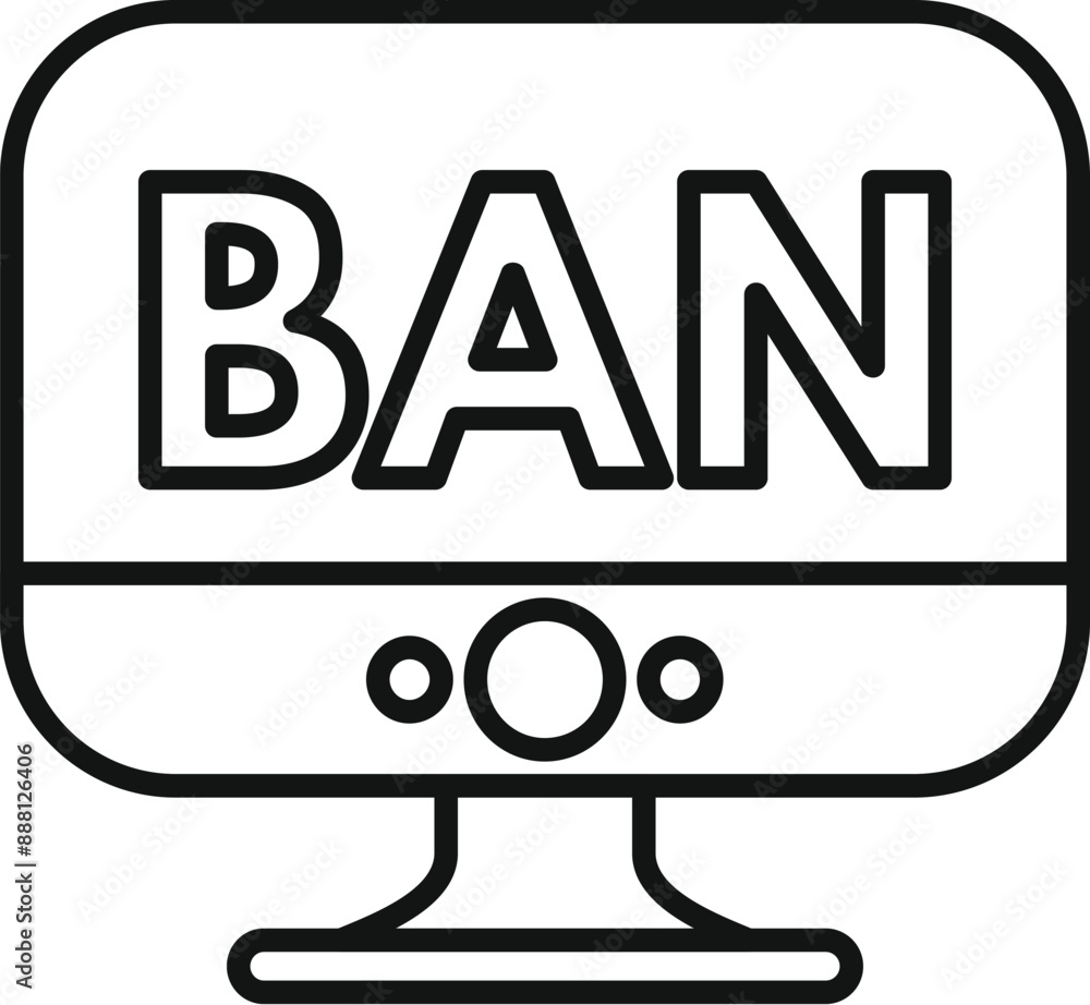 Simple, clear icon of a computer screen displaying the word ban, representing online censorship and restrictions Simple, clear icon of a computer screen displaying the word ban, representing online censorship and restrictions