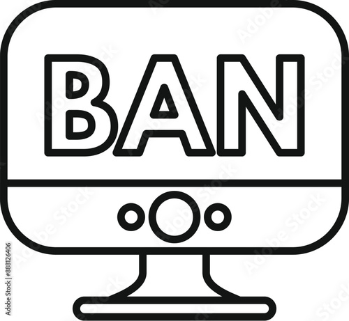 Simple, clear icon of a computer screen displaying the word ban, representing online censorship and restrictions