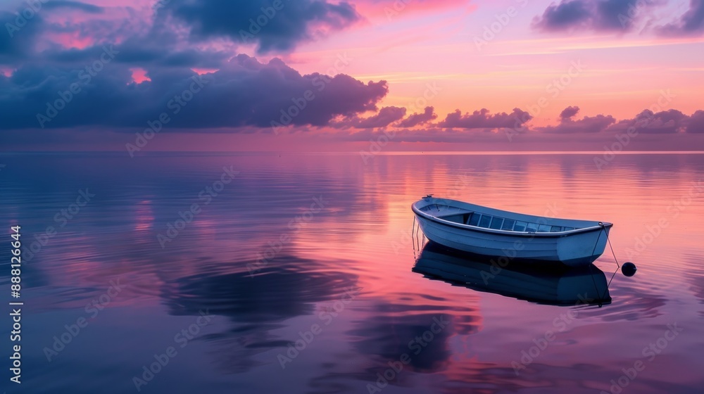 Fototapeta premium Serene Sunset with a Boat at Sea