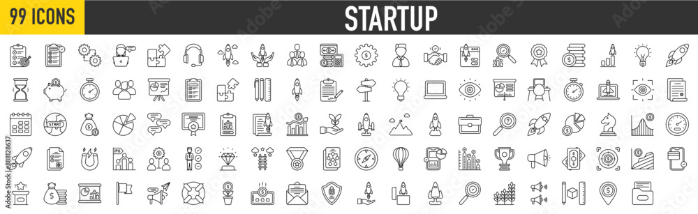 99 Startup icon set. Calendar, Long Term Planning, New Product, Franchise, Business Idea, Website, Target, Colleagues, Business Report, Data Security and Creative collection. 99 Startup icon set. Calendar, Long Term Planning, New Product, Franchise, Business Idea, Website, Target, Colleagues, Business Report, Data Security and Creative collection.