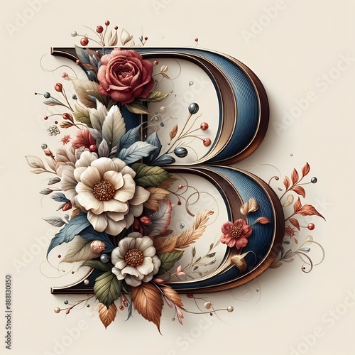 Floral Capital letter B flower elements flower made of flower View of 3d letter