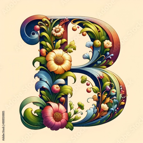 Floral Capital letter B flower elements flower made of flower View of 3d letter