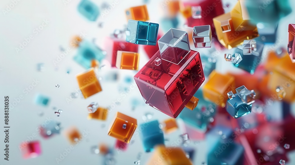 Naklejka premium Abstract colorful cubes floating in mid-air.