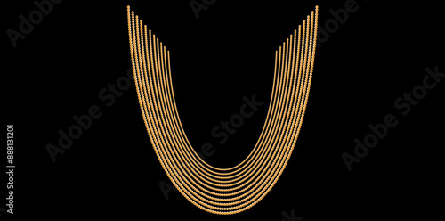 Multilayer Trendy Gold Chains On Black Background, Unique Fine Jewelry Neck Design Vector Illustration.	